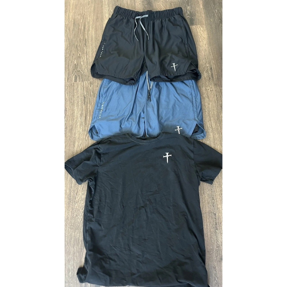 Lot of 3 Three Nails men's Pro-Tech 2x  5"Liner Shorts black & Shirt Medium